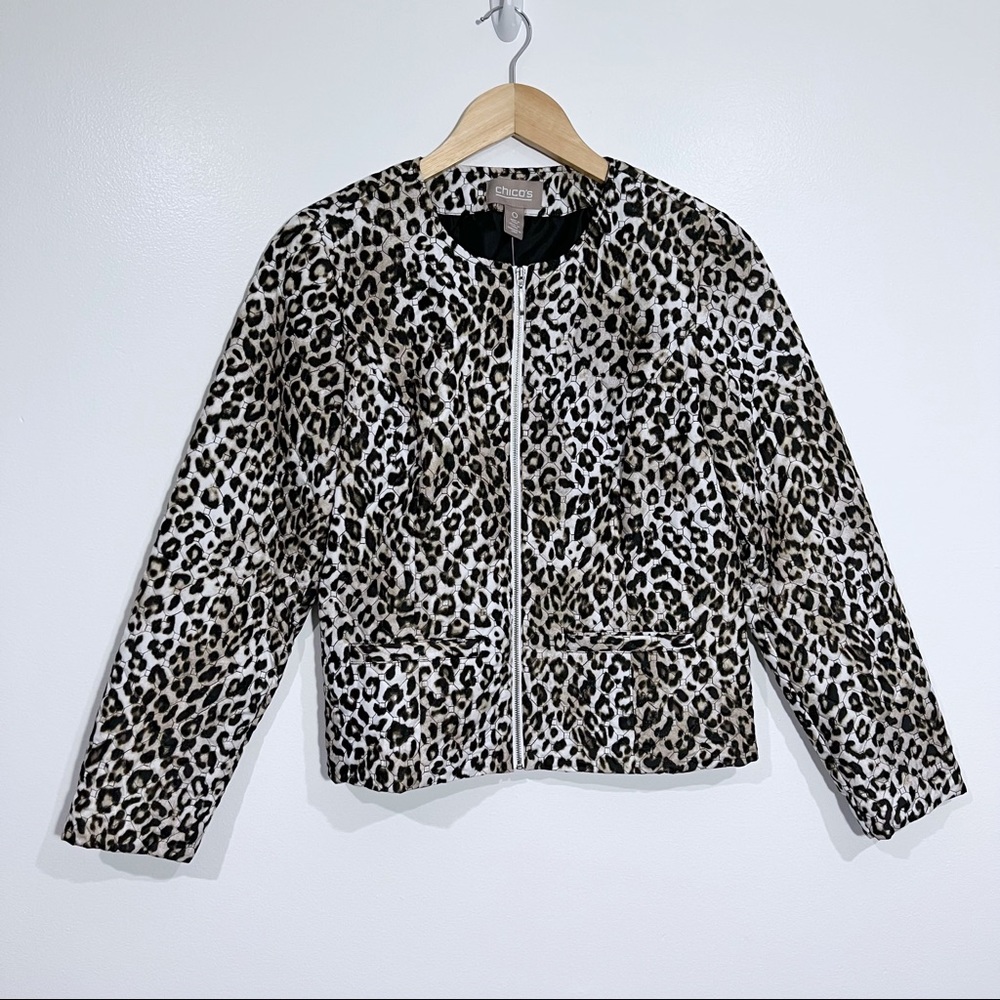 Chico’s Cheetah Leopard Print Jacket Size Small Chico’s Size 0‎